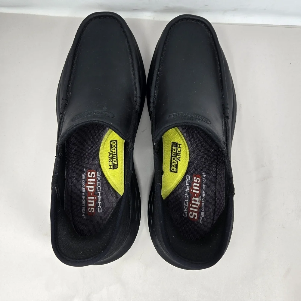 Skechers Mens Slip In Loafers Sz 10 Relaxed Fit Black Leather Parson-Oswin